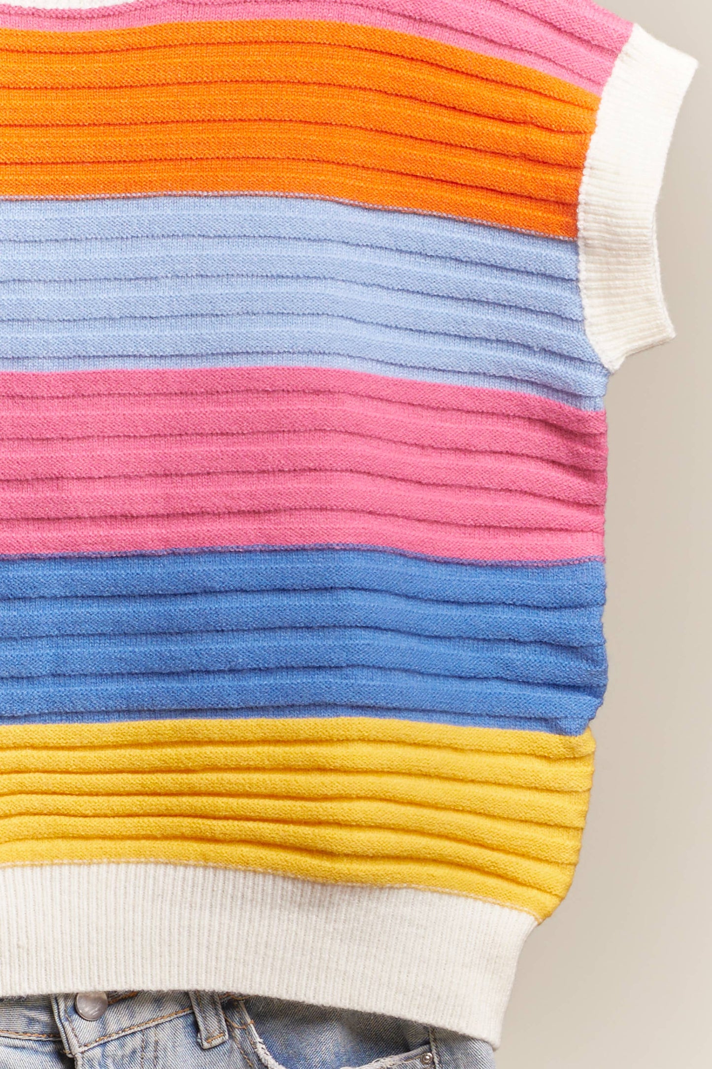 Sleeveless Stripe Knit Sweater Top