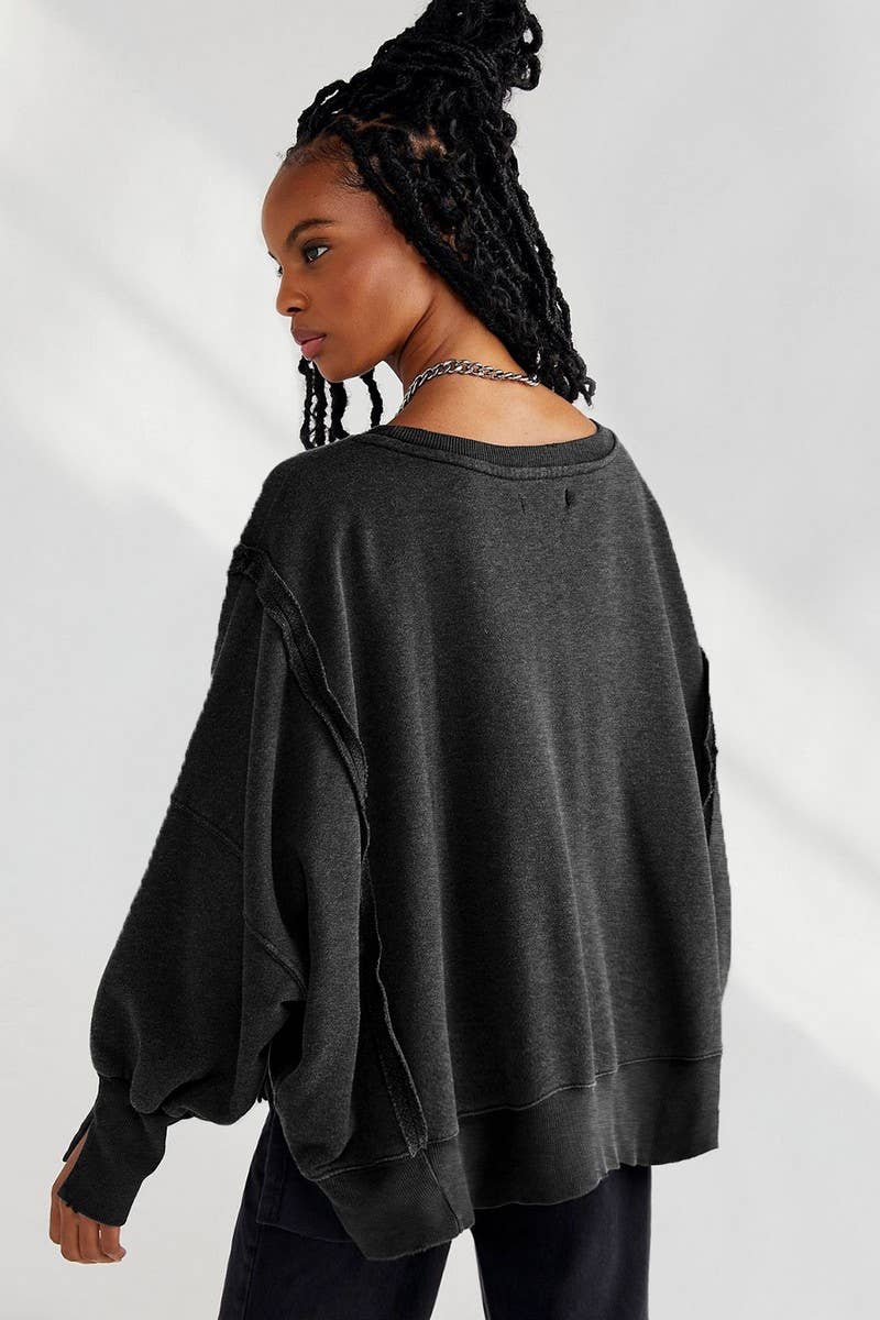 WOMEN OVERSIZED LOOSE FIT LONG SLEEVE JUMPER TOP_CWTSTL0560- 2 COLORS AVAILABLE