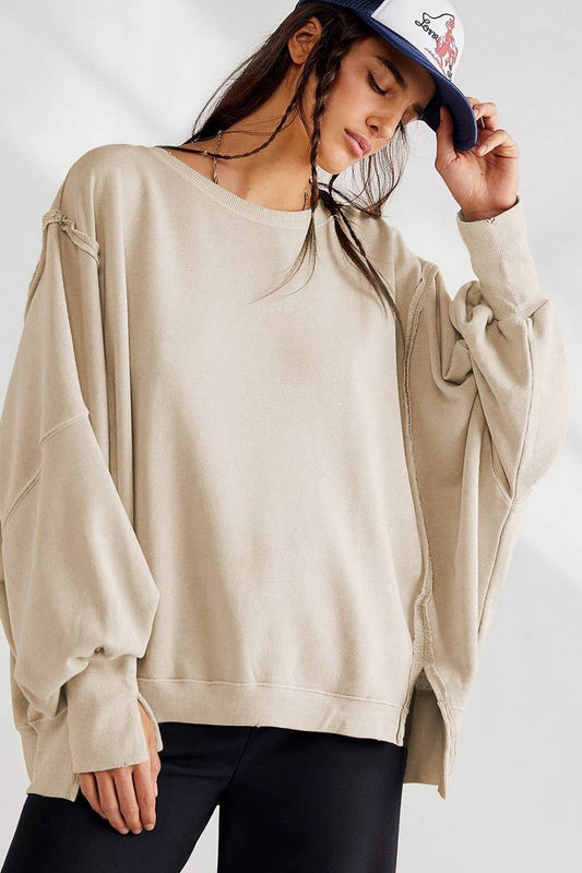 WOMEN OVERSIZED LOOSE FIT LONG SLEEVE JUMPER TOP_CWTSTL0560- 2 COLORS AVAILABLE