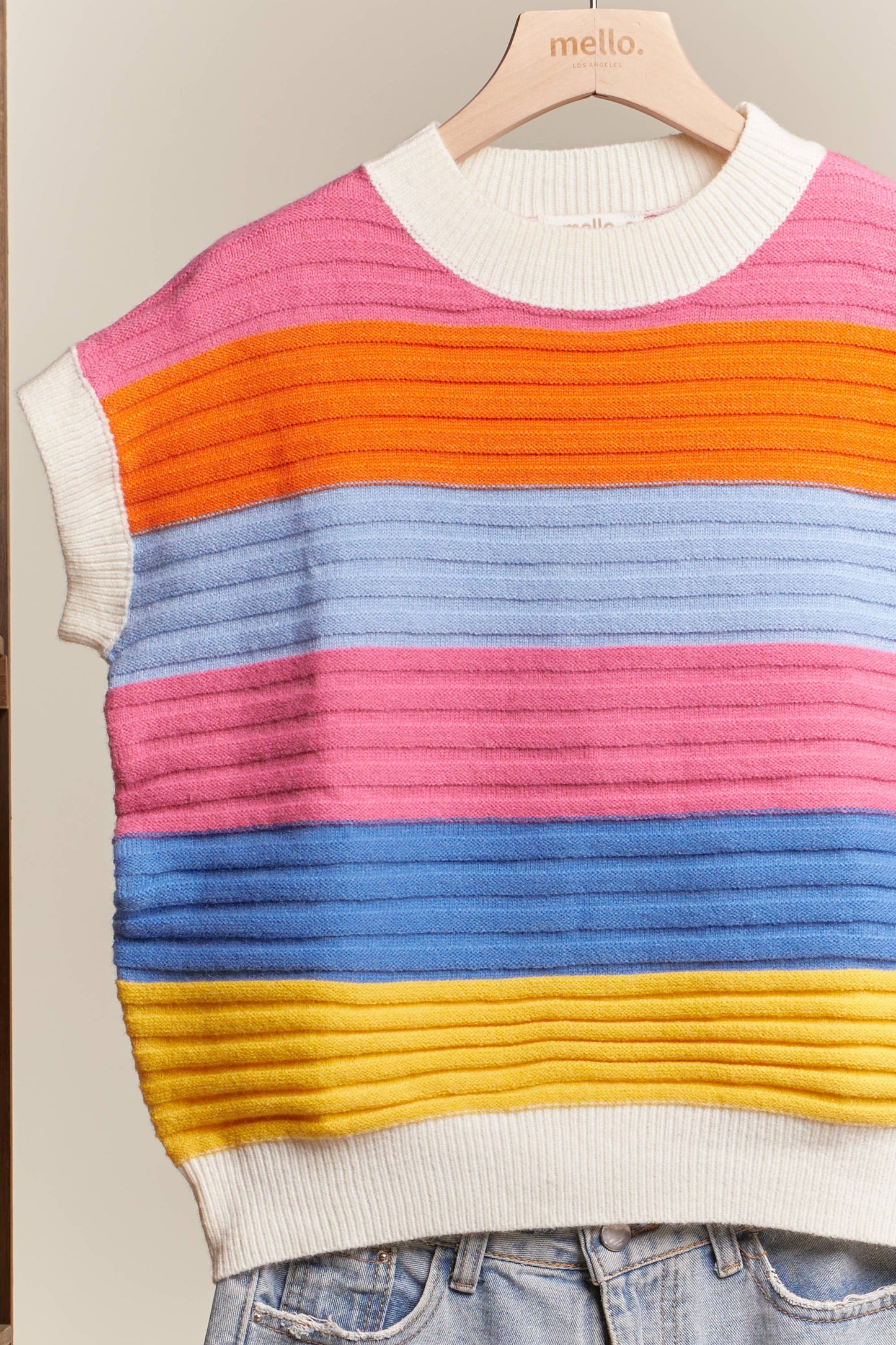 Sleeveless Stripe Knit Sweater Top