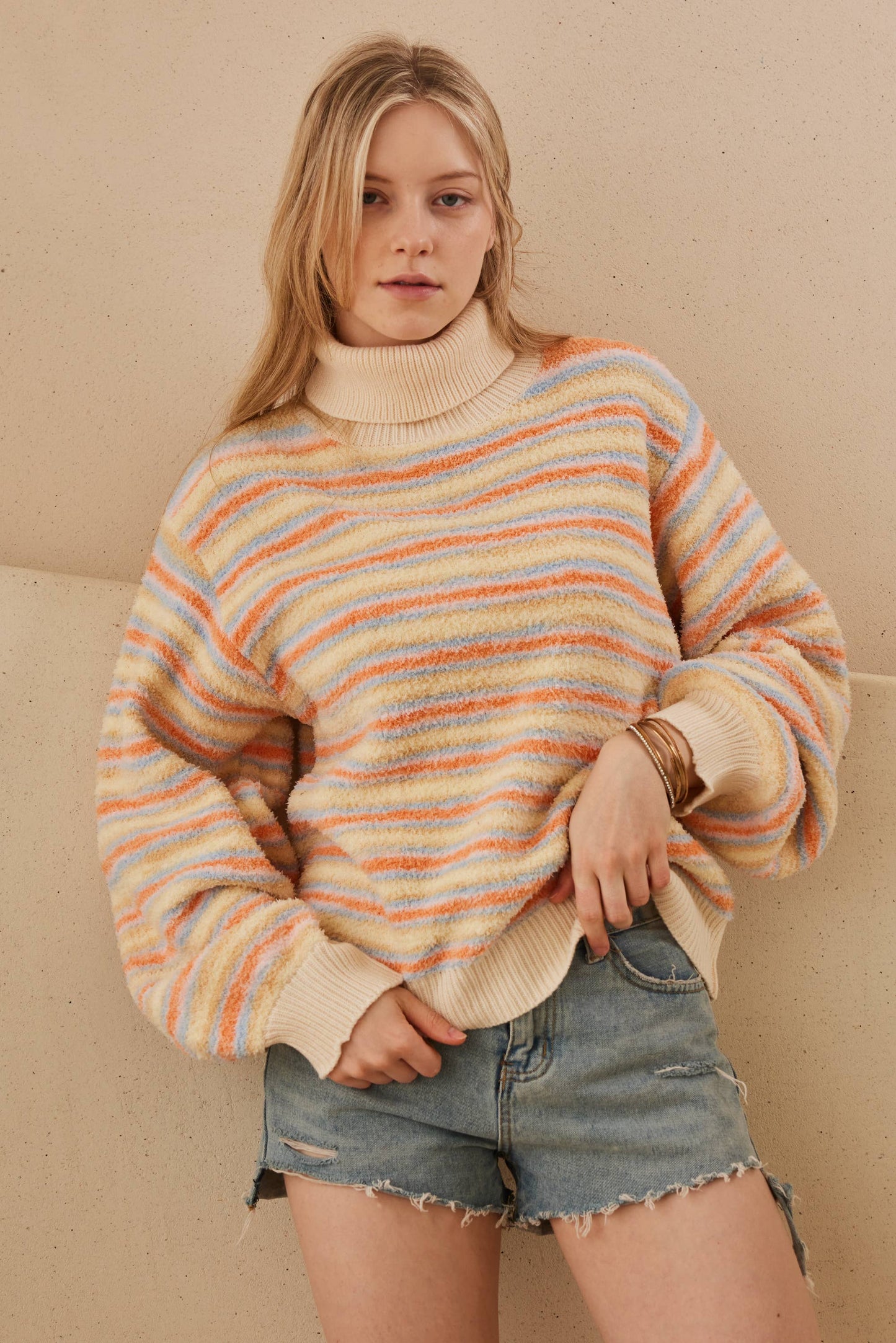 Turtle Neck Multi Striped Sweater