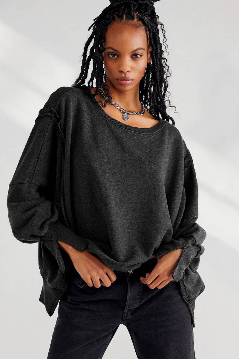 WOMEN OVERSIZED LOOSE FIT LONG SLEEVE JUMPER TOP_CWTSTL0560- 2 COLORS AVAILABLE