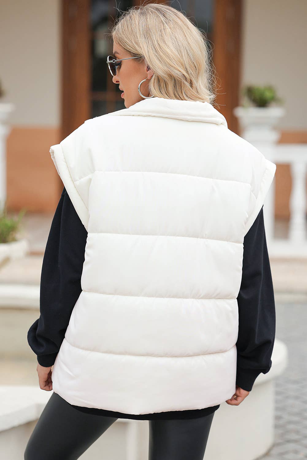 Solid Zipper Stand Neck Oversized Puffer Vest