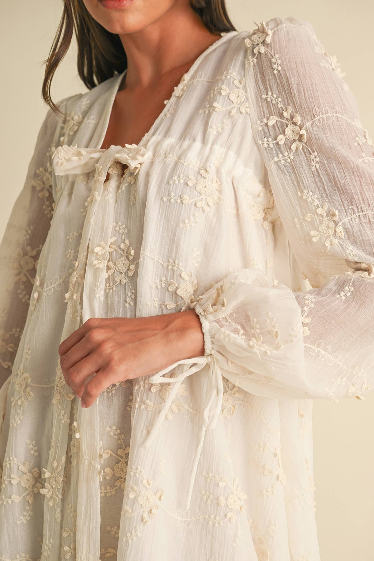 Embroidered Long Sleeve Mini Dress