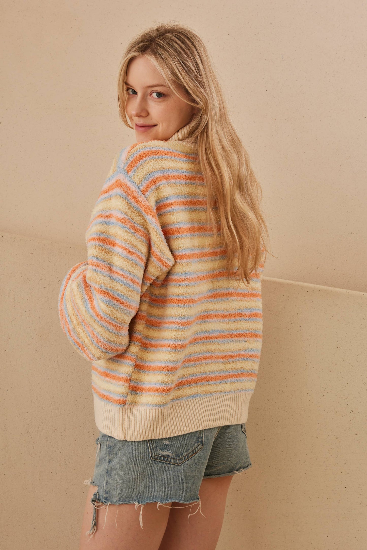 Turtle Neck Multi Striped Sweater